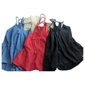 (3) Shein Solid Colorful V-neck Spaghetti Strap Tops Small Red Blue Black Halter
